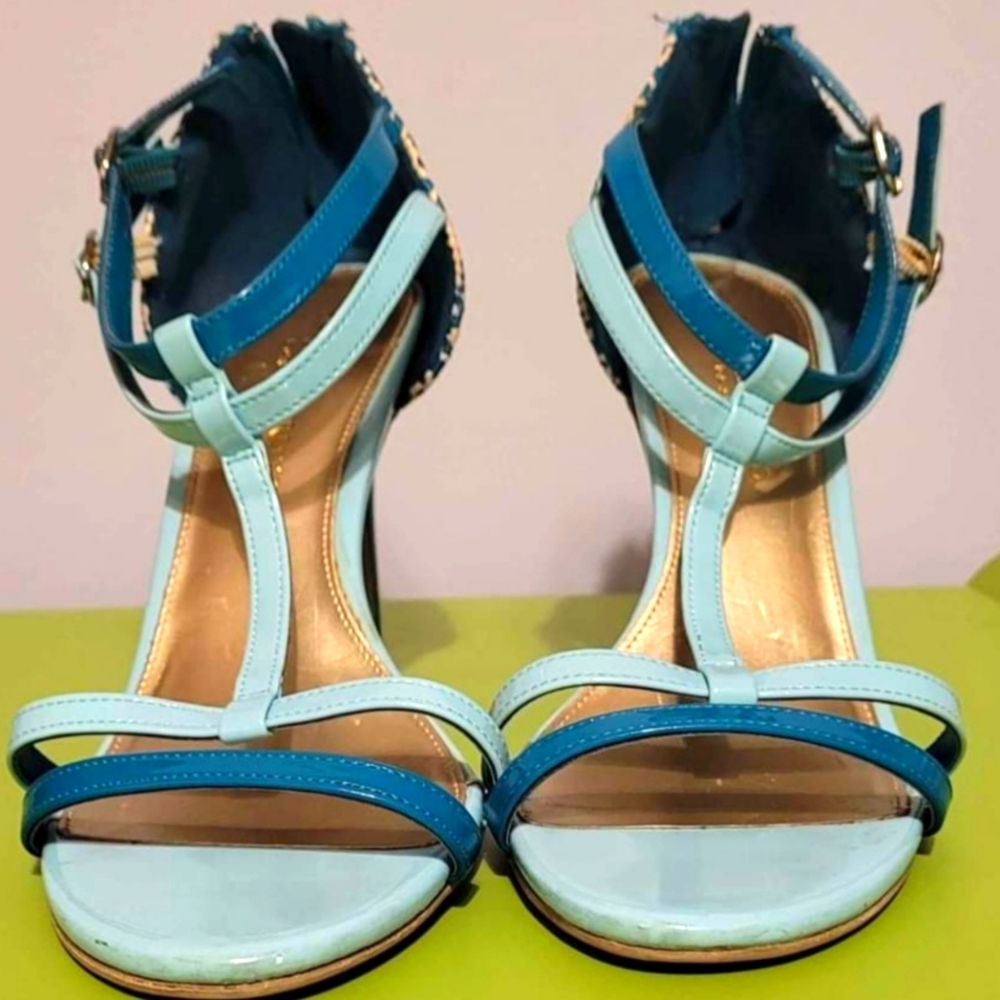Size 9 Blue Open toed strappy heel by Christian Siriano.